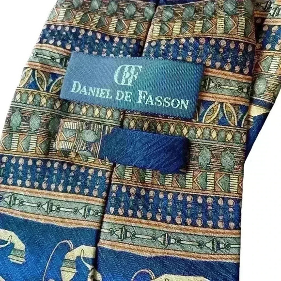Daniel De Fasson Men’s Silk Tie Handmade Antique Telephone Design Classic Career - Picture 6 of 12